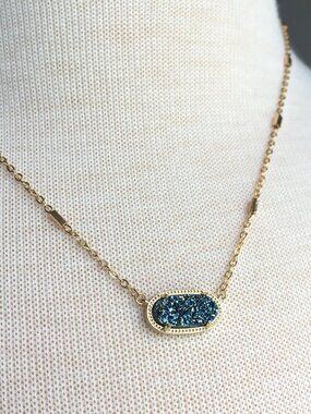 Blue Druzy Pendant Gold Elisa Necklace